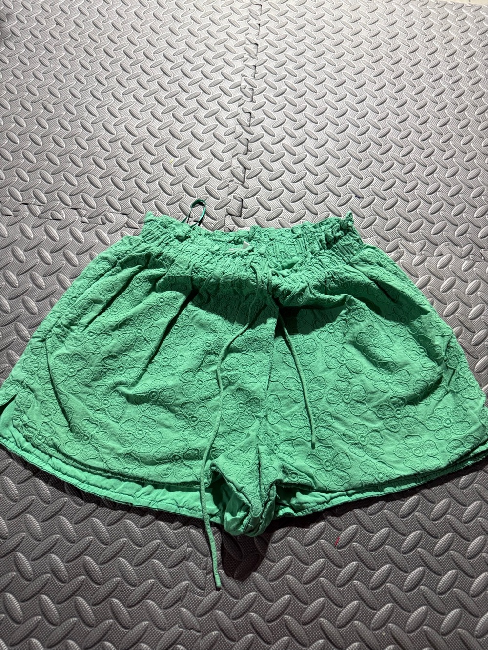 Mable  Green Eyelet Drawstring Shorts